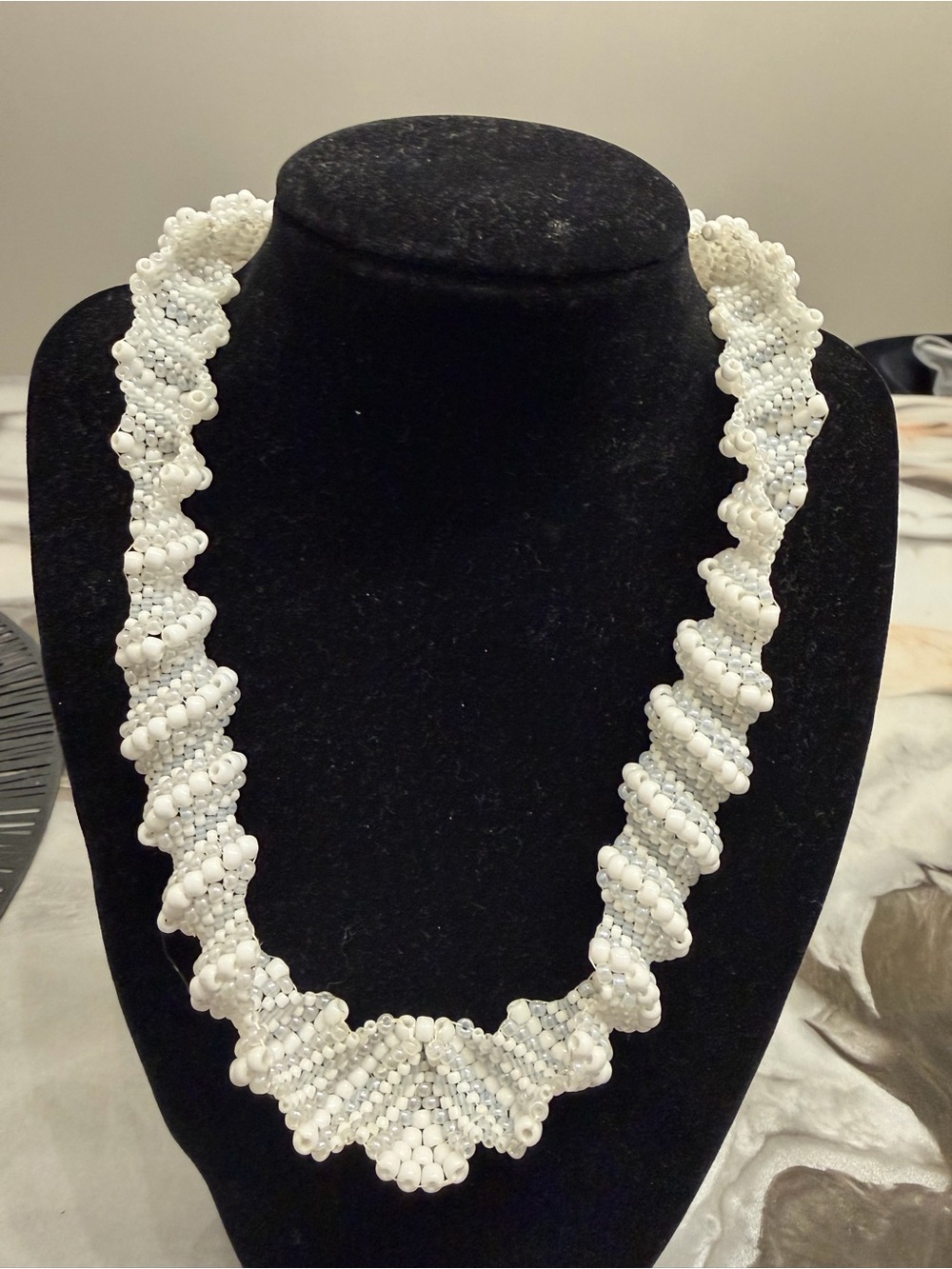 White Beaded Spiral Necklace - Unbranded